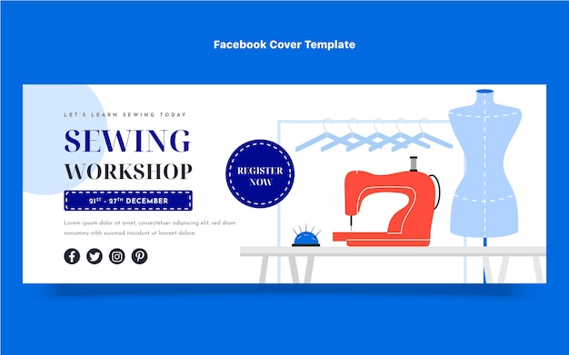 Flat seamstress social media cover template