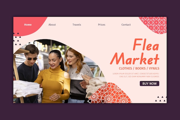 Free vector flat second-hand flea market landing page template