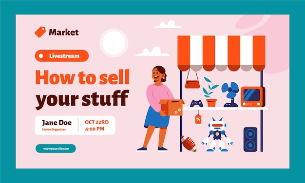 Free vector flat second-hand flea market webinar template