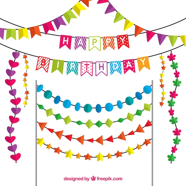 Free vector flat selection of birthday garlands