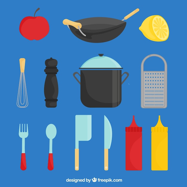 Flat selection of chef elements with color details