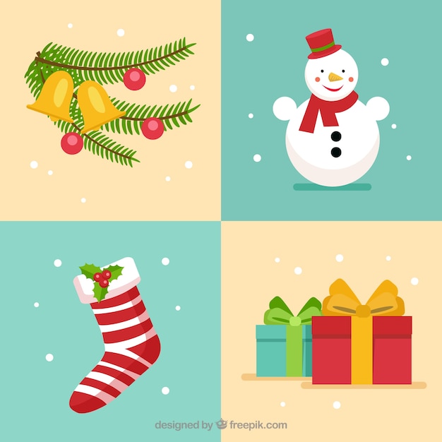 Free vector flat selection of christmas items