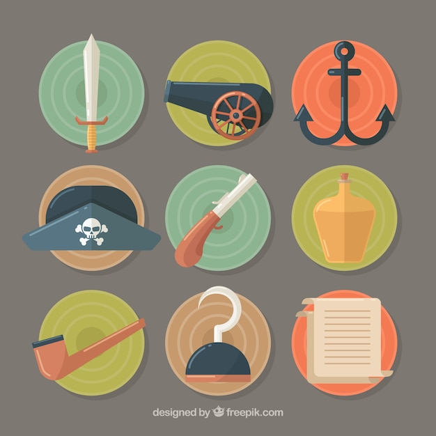 Free vector flat selection of decorative pirate objects