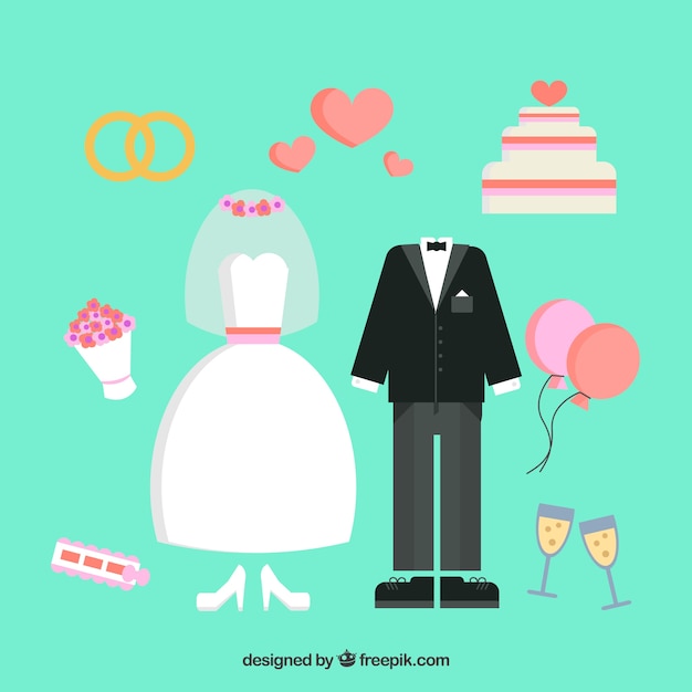 Free vector flat selection of decorative wedding elements