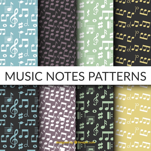 Free vector flat selection of eight patterns with musical notes