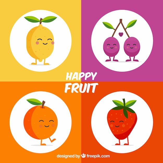 Бесплатное векторное изображение Плоский выбор из четырех персонажей фруктов