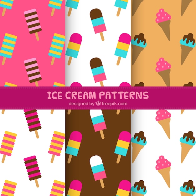 Flat selection of patterns with colored ice creams