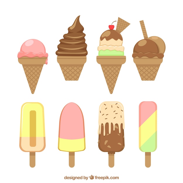 Плоский выбор вкусных мороженого