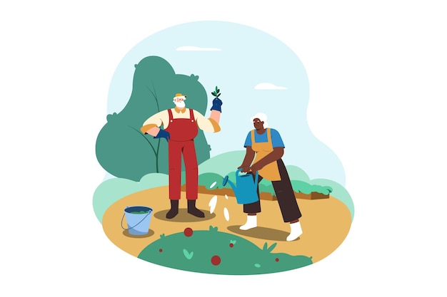 Бесплатное векторное изображение Плоский старший мужчина и женщина садоводство