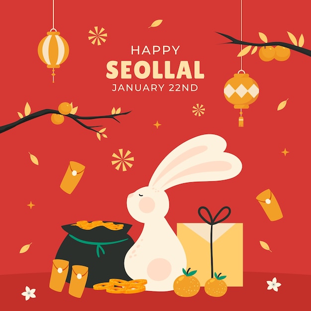 Free vector flat seollal celebration illustration