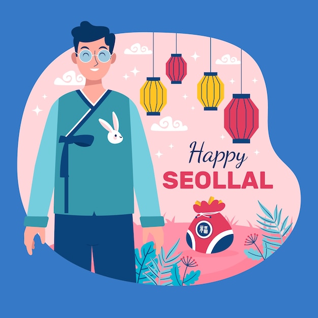 Flat seollal festival illustration