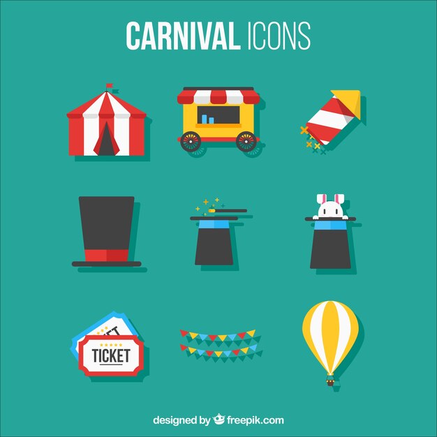 Flat set of carnival icons