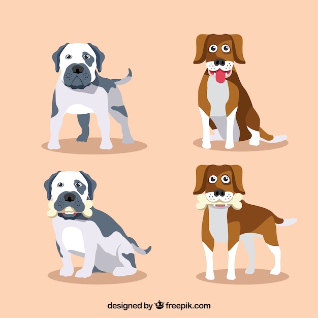 Free vector flat set of cute dogs