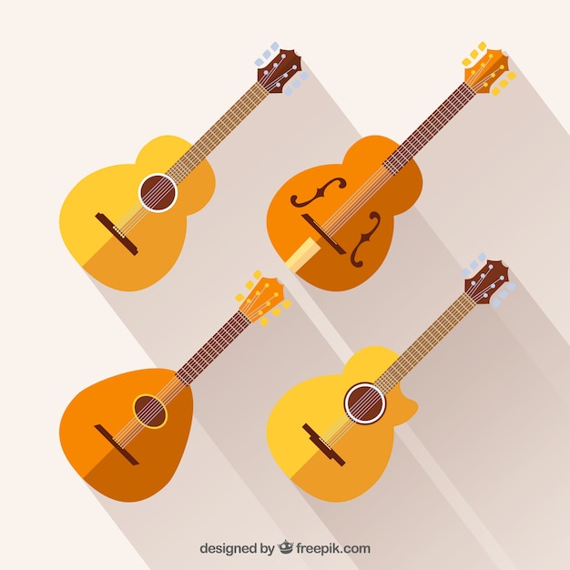 Free vector flat set of great acoustic guitars