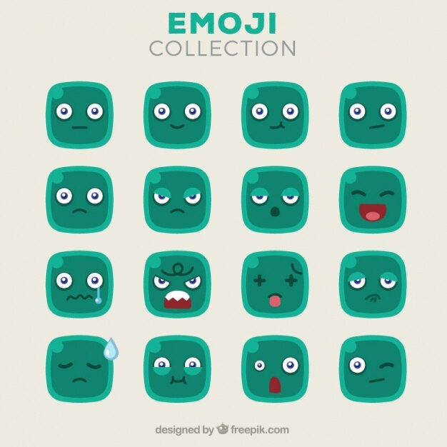 Free Vector flat set of green square emoticons
