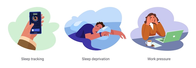 Бесплатное векторное изображение Плоский набор отслеживания сна и рабочего давления лишения
