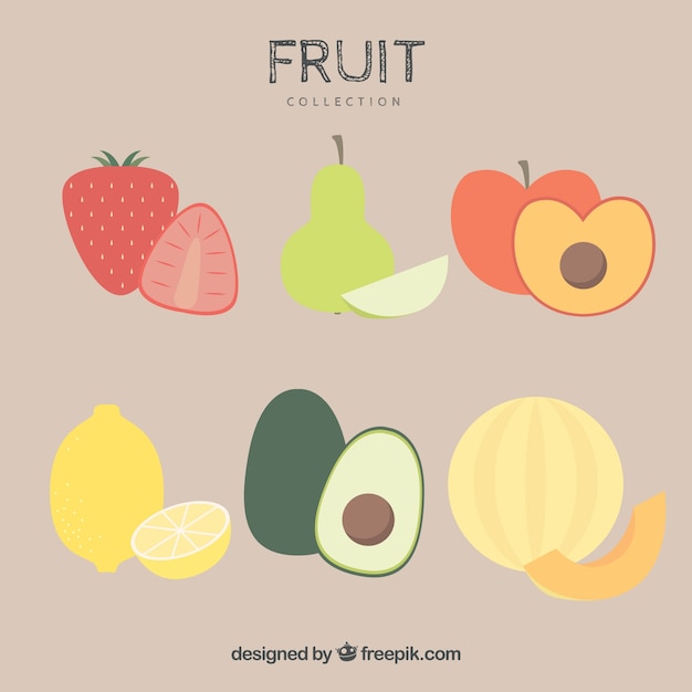 Плоский набор вкусных фруктов