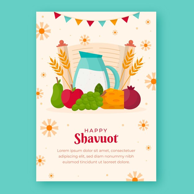 Flat shavuot greeting card template