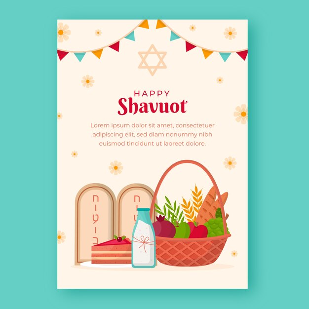 Flat shavuot greeting card template