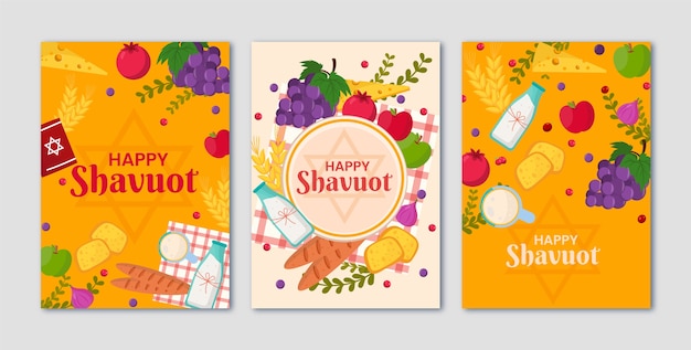 Free vector flat shavuot greeting cards collection