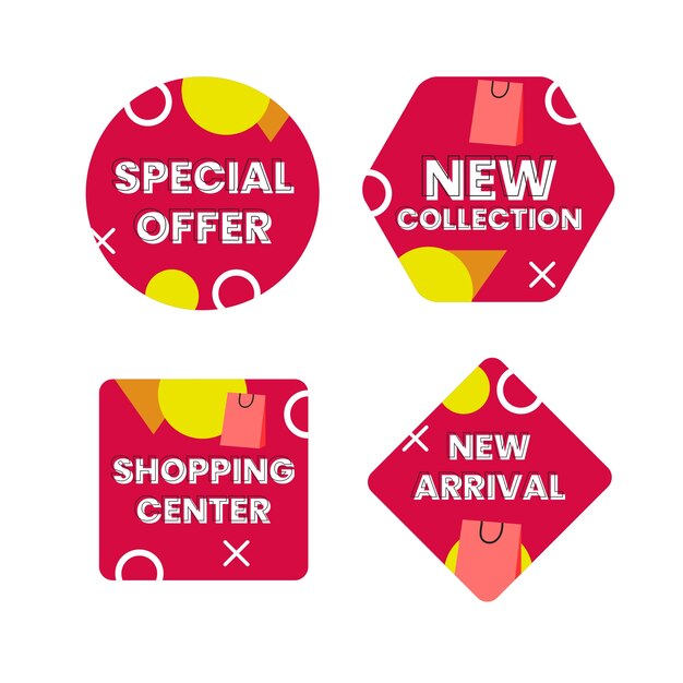 Free vector flat shopping center labels collection