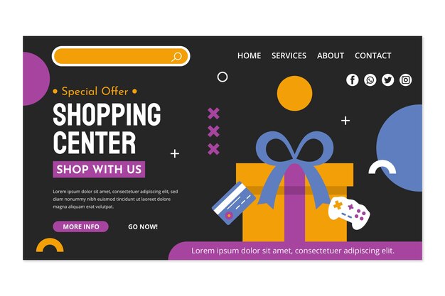 Free vector flat shopping center landing page template