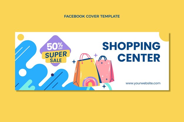 Flat shopping center social media cover template