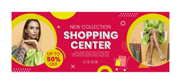 Flat shopping center social media cover template