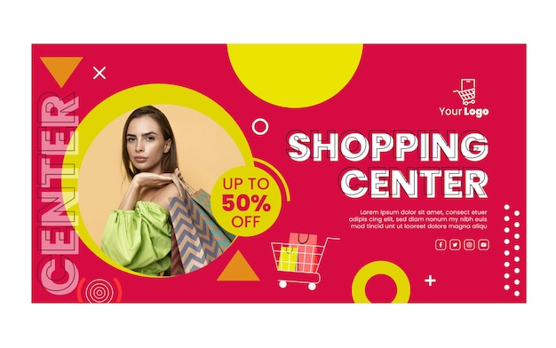 Flat shopping center social media promo template