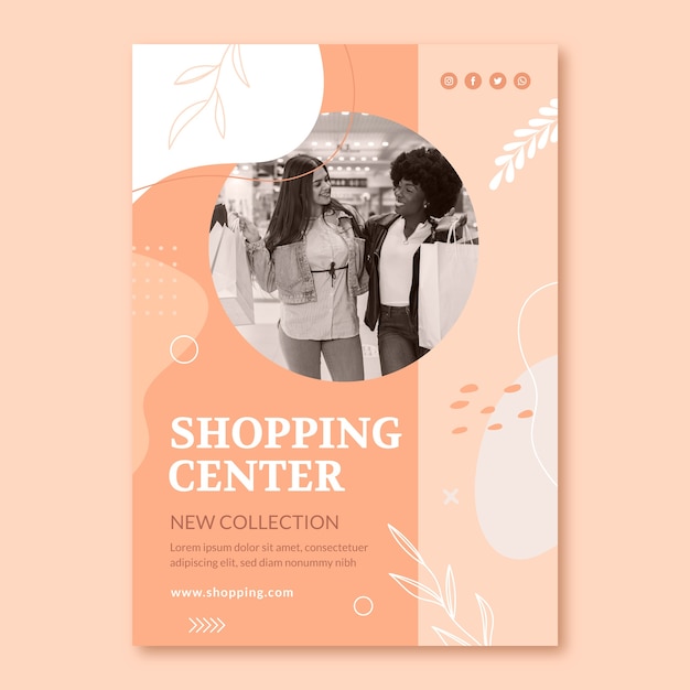 Flat shopping center vertical poster template