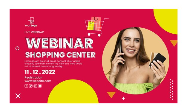 Vettore gratuito modello di webinar per centro commerciale piatto