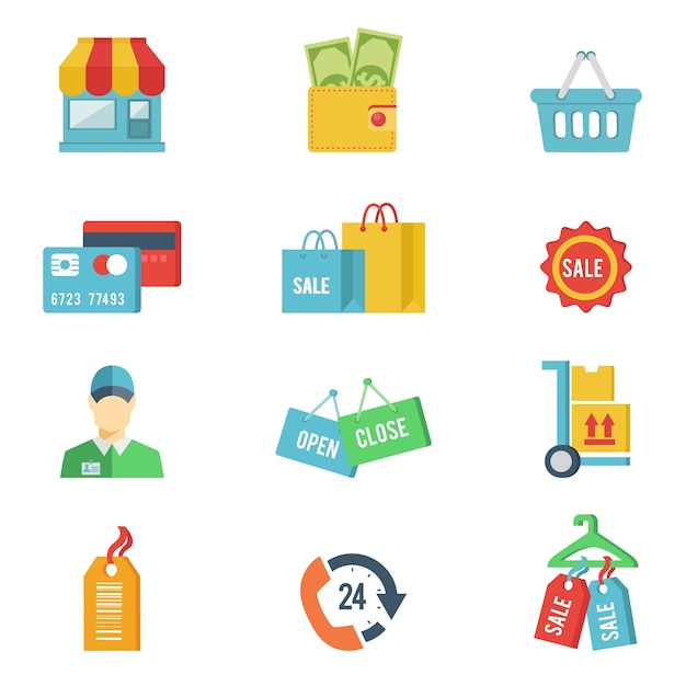 Free vector flat shopping icons