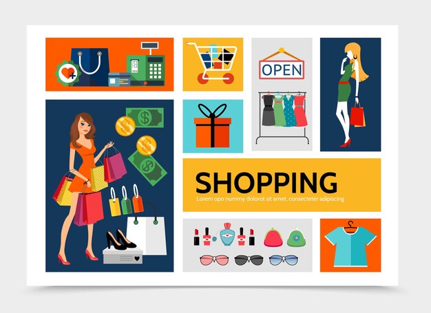 Flat shopping infographic template 