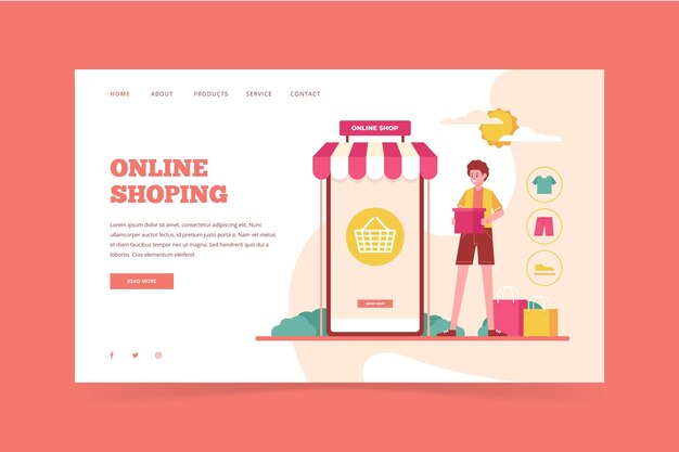 Flat shopping online landing page illustrated