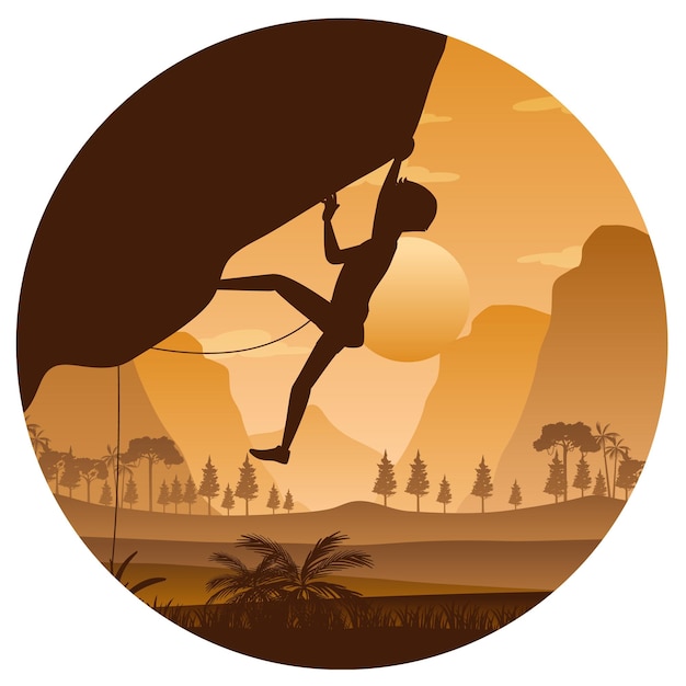 Бесплатное векторное изображение Плоский силуэт скалолазание на фоне природы