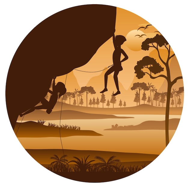 Free vector flat silhouette rock climbing in nature background