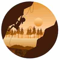 Free vector flat silhouette rock climbing in nature background