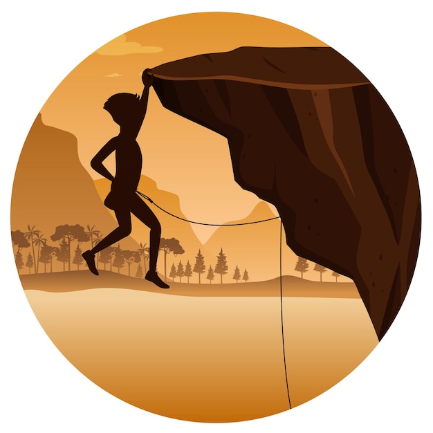 Free vector flat silhouette rock climbing in nature background