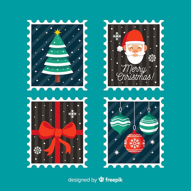 Flat simple christmas stamps colllection