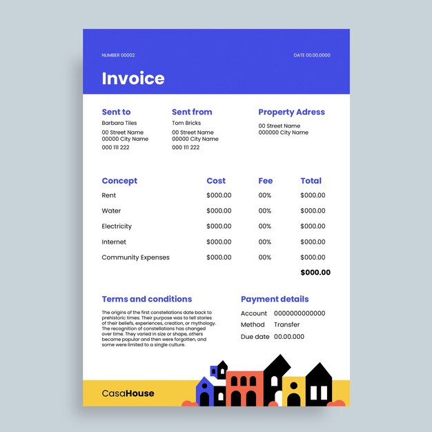 Flat simple monthly rent invoice