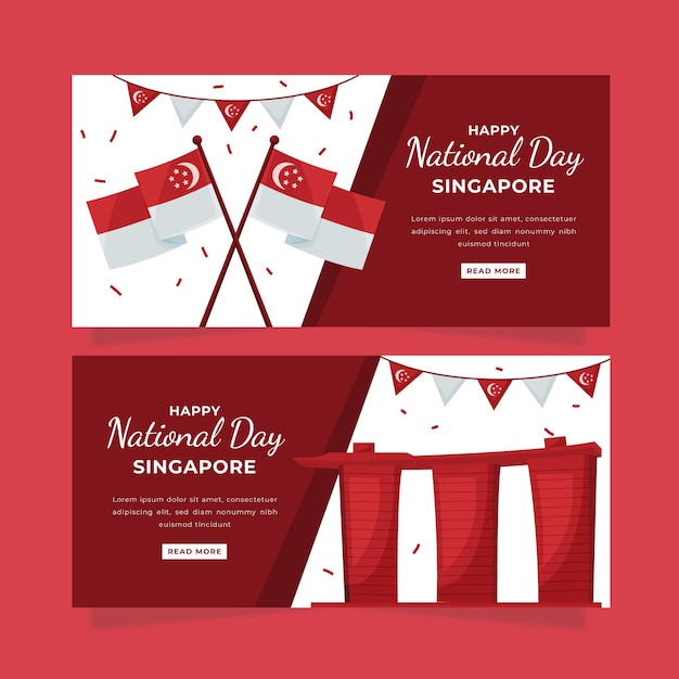 Free vector flat singapore national day banners set