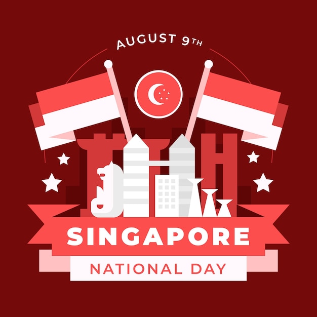 Flat singapore national day illustration