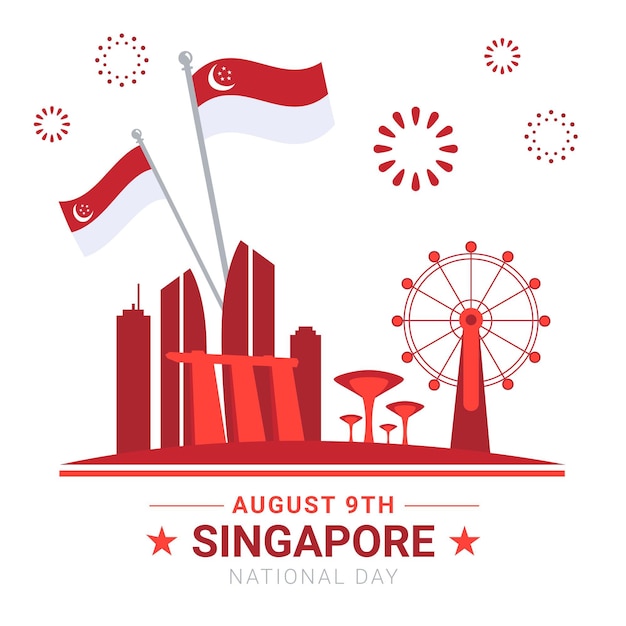 Flat singapore national day illustration