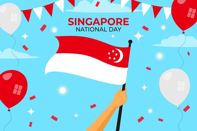 Flat singapore national day illustration