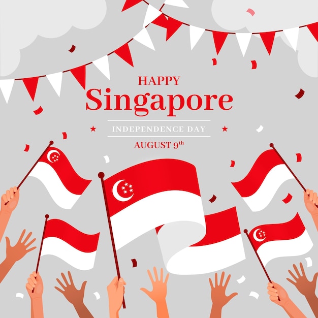 Flat singapore national day illustration