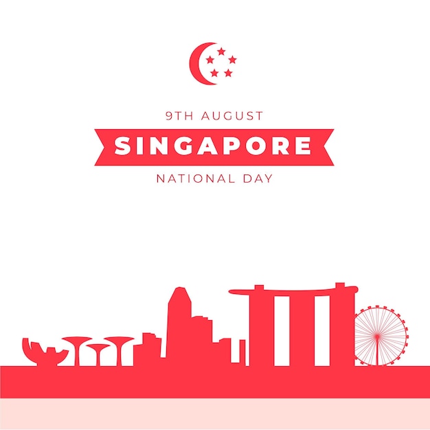Бесплатное векторное изображение Плоская иллюстрация национального дня сингапура