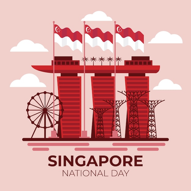 Free vector flat singapore national day illustration