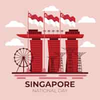 Vettore gratuito illustrazione piatta della giornata nazionale di singapore