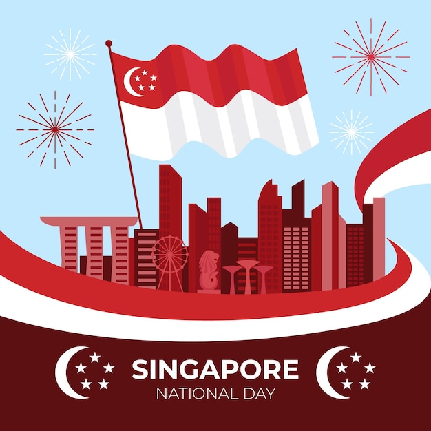 Vettore gratuito illustrazione piatta della giornata nazionale di singapore