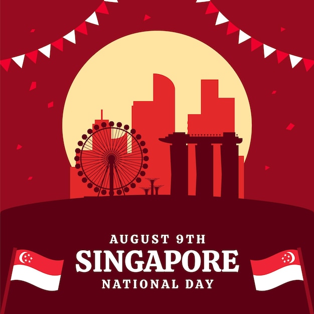 Flat singapore national day illustration